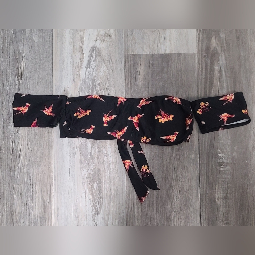 Heal Bathing Suit Top Floral Black Off-Shoulder Top